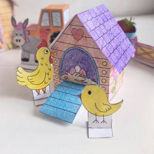 Farm 3d Paper template Printable Craft Sheets, Farm diorama, Activity Sheets, Paper Craft Kit, Farm Coloring pages, animals barn 3d paper image 6