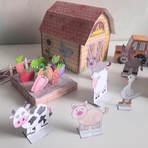 Farm 3d Paper template Printable Craft Sheets, Farm diorama, Activity Sheets, Paper Craft Kit, Farm Coloring pages, animals barn 3d paper image 20