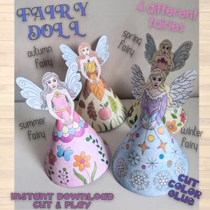 Fairies template Printable Craft Sheets, Fairy paper doll 3D Activity Sheets, Paper Craft Kit, Fairies to fold, fairy to color