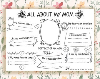 Mother's Day Activity For Kids, All About Mom Printable Activity, Mother's Day School Activity, Mom Coloring Page, Gift For Mom From Kid