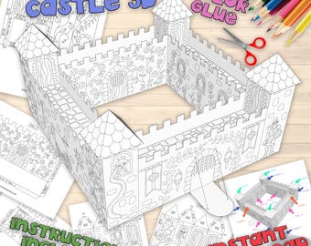 Paper CASTLE 3D Printable, Printable Paper Castle for Action Figures, Cut and Color pages for kids Coloring CASTLE, 3D DIY Castle Model
