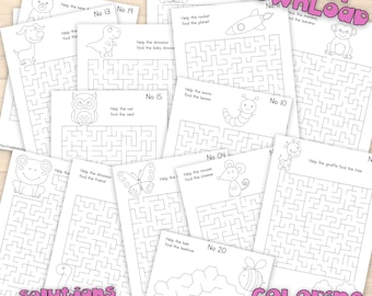 20 Printable Mazes with Solution pages, Kids Fun Maze Activity worksheets, Activity worksheets for toddlers, Kids Activity Worksheets
