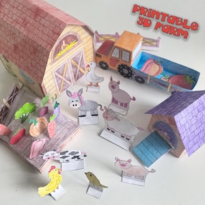 Farm 3d Paper template Printable Craft Sheets, Farm diorama, Activity Sheets, Paper Craft Kit, Farm Coloring pages, animals barn 3d paper image 7