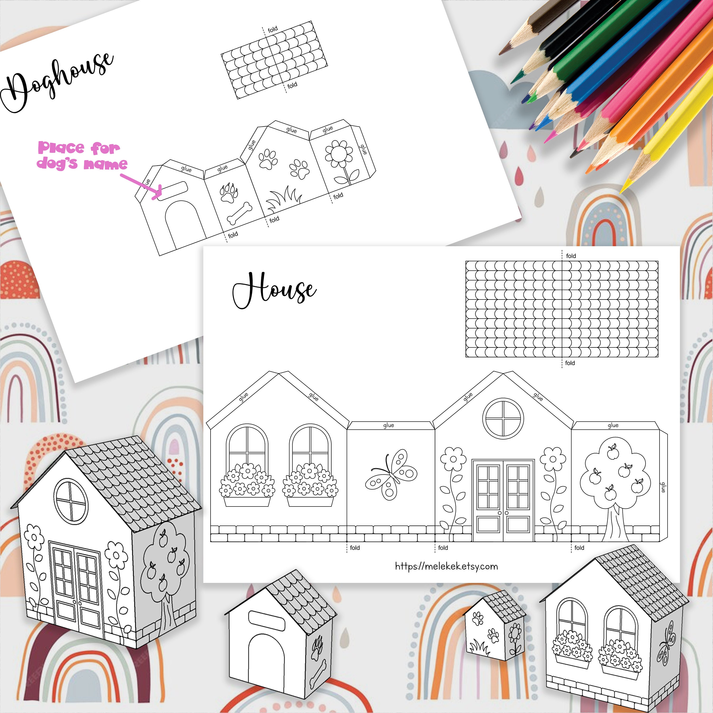 Paper House and Doghouse Template Printable Craft Sheets Paper Craft Paper House and Doghouse Template Printable Craft Sheets Paper Craft