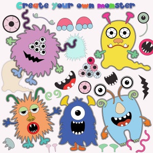 Build the monster template Printable Craft Sheets, Activity Sheets, Paper Craft Kit, Create monsters, Arts Crafts for kids Coloring monsters