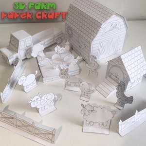 May include: A 3D farm paper craft set featuring a barn, truck, and various farm animals. The set includes a pig, cow, sheep, and other animals, along with a garden with vegetables. The text "3D FARM PAPER CRAFT" is visible.