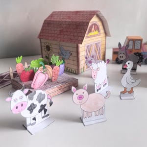 Farm 3d Paper template Printable Craft Sheets, Farm diorama, Activity Sheets, Paper Craft Kit, Farm Coloring pages, animals barn 3d paper image 5