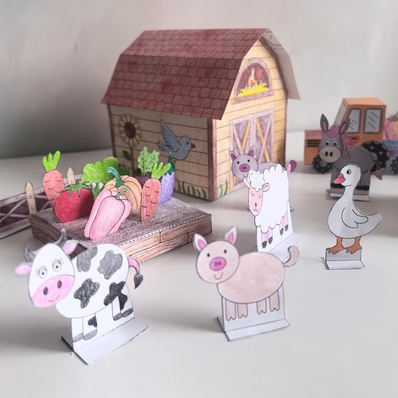 Farm 3d Paper template Printable Craft Sheets, Farm diorama, Activity Sheets, Paper Craft Kit, Farm Coloring pages, animals barn 3d paper image 5