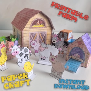 Farm 3d Paper template Printable Craft Sheets, Farm diorama, Activity Sheets, Paper Craft Kit, Farm Coloring pages, animals barn 3d paper image 2