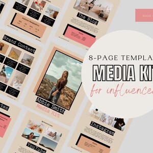Plantilla de kit de medios de 8 páginas / Kit de redes sociales / Kit de medios de influencers / Kit de medios de Blogger / Hoja de tarifas / Tarjeta de tarifas de Instagram / TikTok
