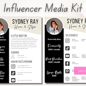 Modello kit multimediale per influencer / Tariffario influencer / Modello Blogger / Modello influencer / Tariffario influencer / Un foglio