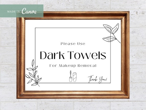 Airbnb Makeup Towel Sign Template | AirBnb Bathroom Sign | VRBO Template | Dark Towels Sign | VRBO Host | Bathroom Poster Template