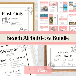 Airbnb Host Bundle | Beach Airbnb | Airbnb Super Host Guide | Sign Bundle | Welcome Sign | House Manual | Flush | Beach Airbnb Template