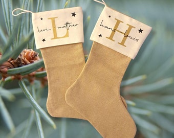 Santa stocking for Christmas gift Personalized Christmas socks with name Stocking Santa Claus gift boots made of jute linen