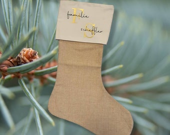 Personalized Santa stocking, Christmas stocking with name, linen, Santa Claus sock