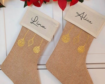 Santa stocking for Christmas gift Personalized Christmas socks with name Stocking Santa Claus gift boots made of jute linen