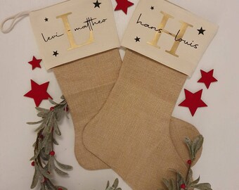 Personalized Santa stocking, Christmas stocking with name, linen, Santa Claus sock