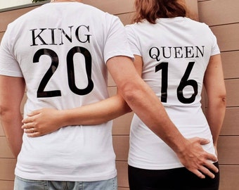 King Queen Valentinstag Partner T Shirt Couple Geschenk Jahrestag Hochzeitstag