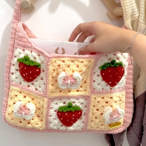 Pastell Rosa Erdbeere Häkeln Tasche, Schmetterling häkeln Geldbörse, niedliche häkeln Handtasche, ästhetische Schultertasche, häkeln Coquette Tasche