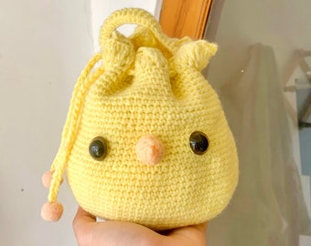 Chicken Crochet Bag, Cute Animals Crochet Pouch, Top Handle Crochet Bag, Minimalist Crochet Purse, Yellow Small Crochet Bag, Daily Pouch