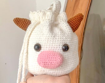 Cow Crochet Mini Bag, Cute Cow Coin Purse, Kawaii Crochet Pouch, Handmade Cotton Animal Bag, Small Gift for Cow Lover