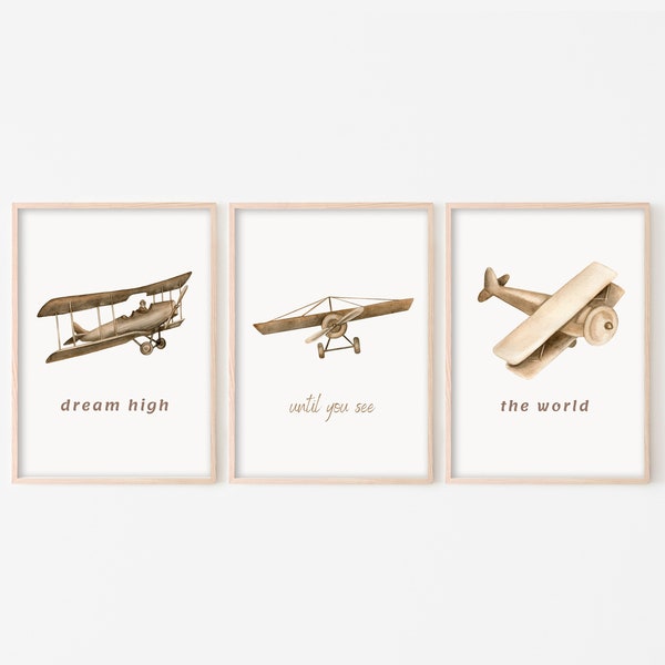 Airplane Wall Art Ver 2, Plane Nursery Plane Instant Download, Boy Kids Room Decor Printable set of 3, Adventure Modern Wall Hanging Decor