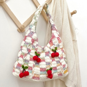 Kirsch Bunt Häkeln Tasche, Geometrie Niedlich Gehäkelte Handtasche, Regenbogen Häkeln Schultertasche, Handgemachte Häkeltasche
