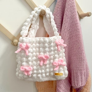 Sac coquette au crochet, sac rose au crochet esthétique, joli sac à main ruban au crochet, petit sac à main minimaliste