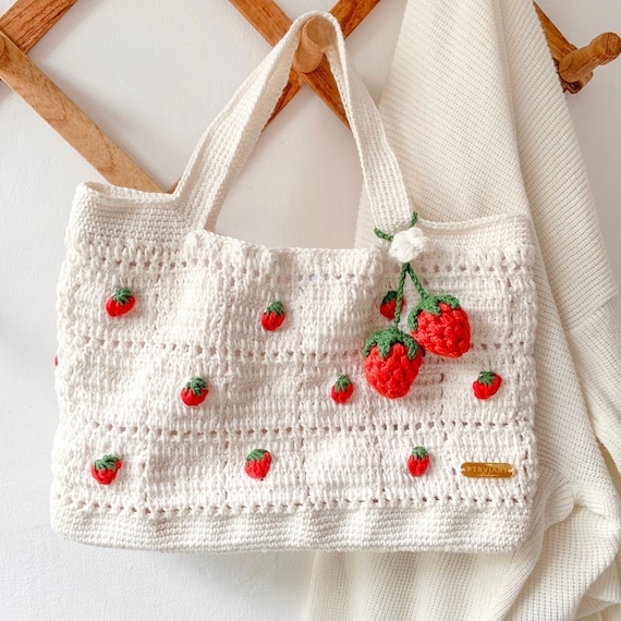 Strawberry Crochet Bag With Handbag Style White Strawberry 