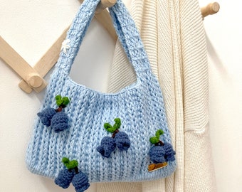 Blueberry Minimalist Crochet Bag, Small Cute Crochet Purse, Aesthetic Hand Bag, Handmade Crochet Bag