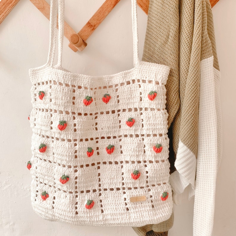 Strawberry Crochet Bag With Tote Bag Style White Strawberry - Etsy