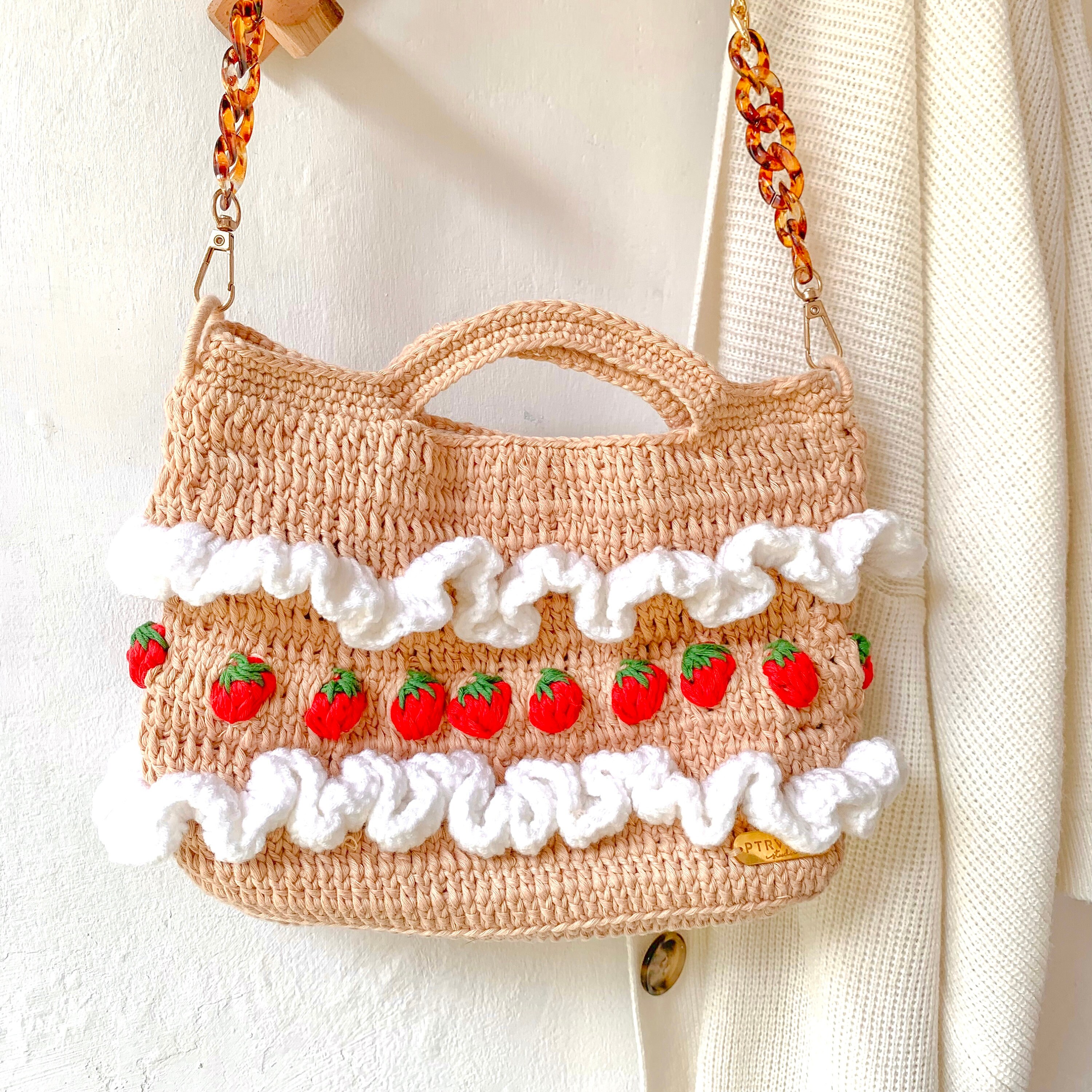 Wheat Strawberry Crochet Bag Crossbody Cute Bag Minimalist - Etsy