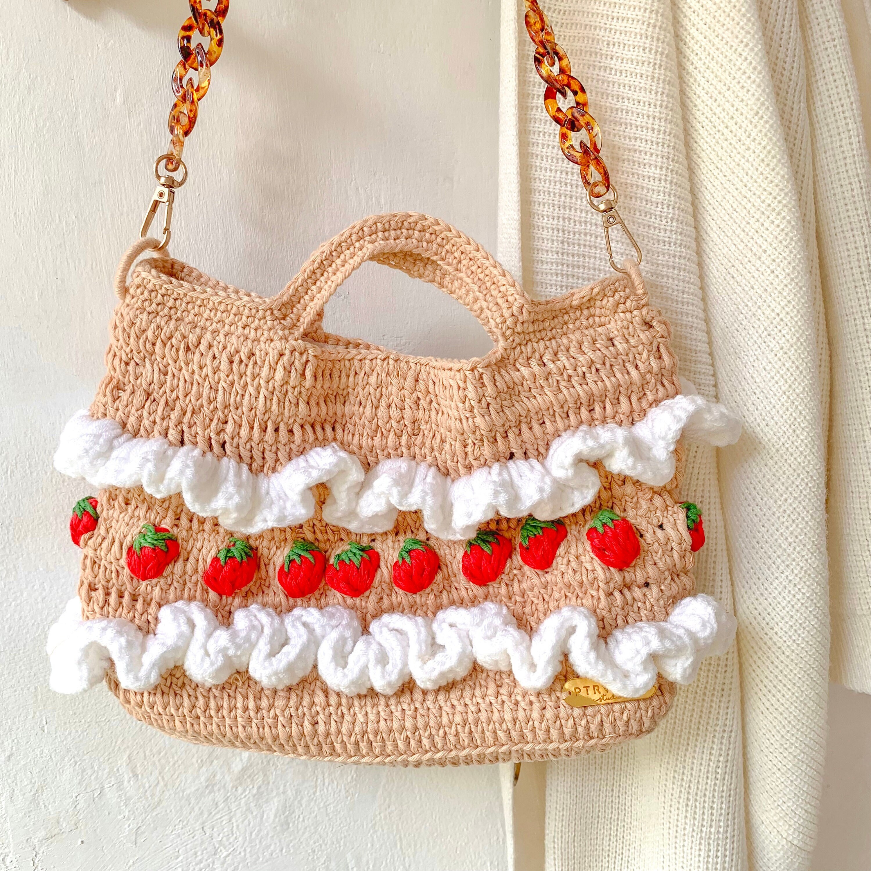 Wheat Strawberry Crochet Bag Crossbody Cute Bag Minimalist - Etsy
