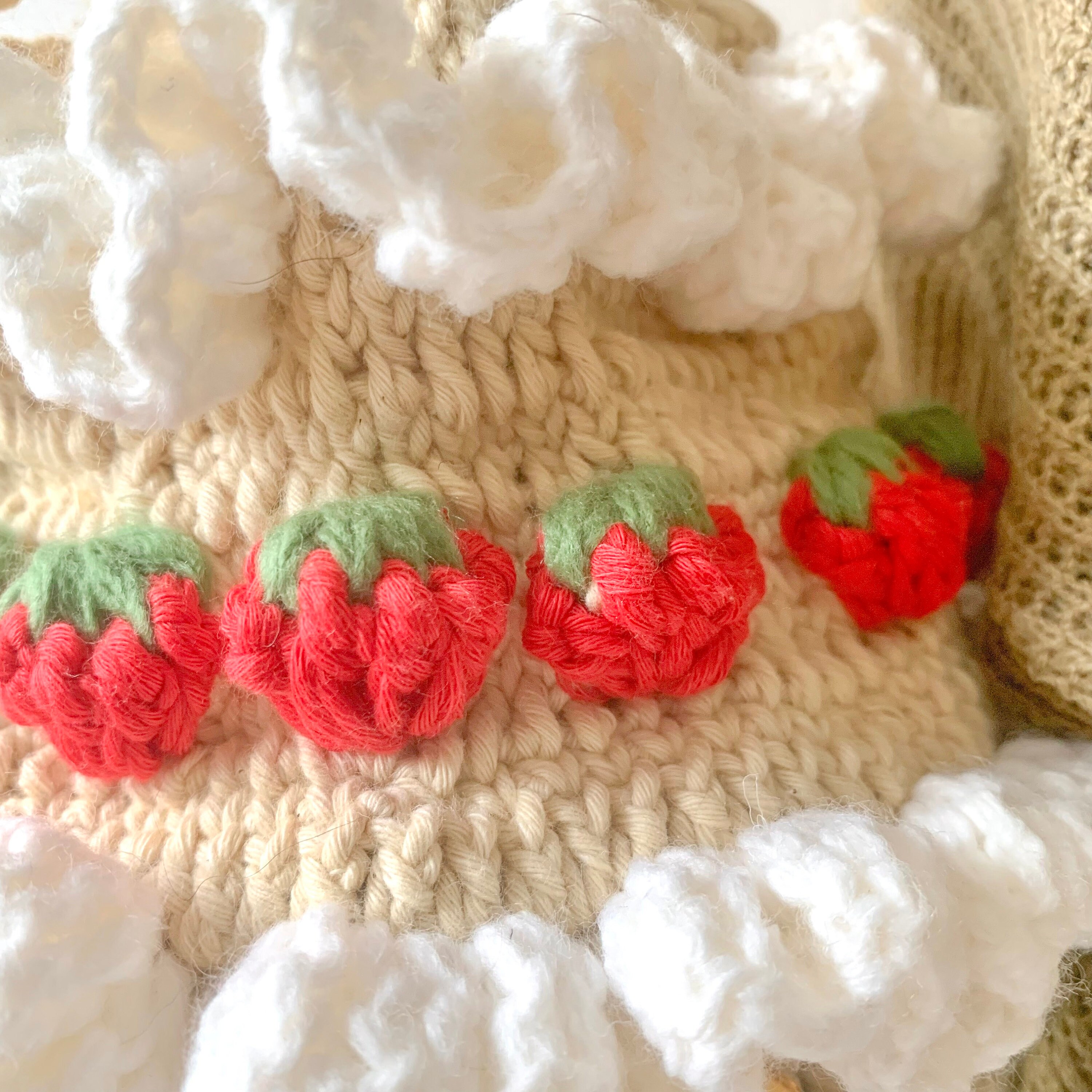 Hand-Knitted Strawberry Crossbody Bag - Cute Kawaii Wool Crochet Purse For Women (Pink) - View #10