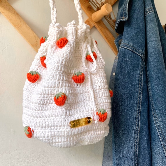 Hand-Knitted Strawberry Crossbody Bag - Cute Kawaii Wool Crochet Purse For Women (Pink) - View #8