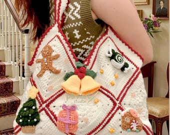 Christmas Crochet Bag, Handmade Holiday Tote, Festive Shoulder Bag, Christmas Gift for Her