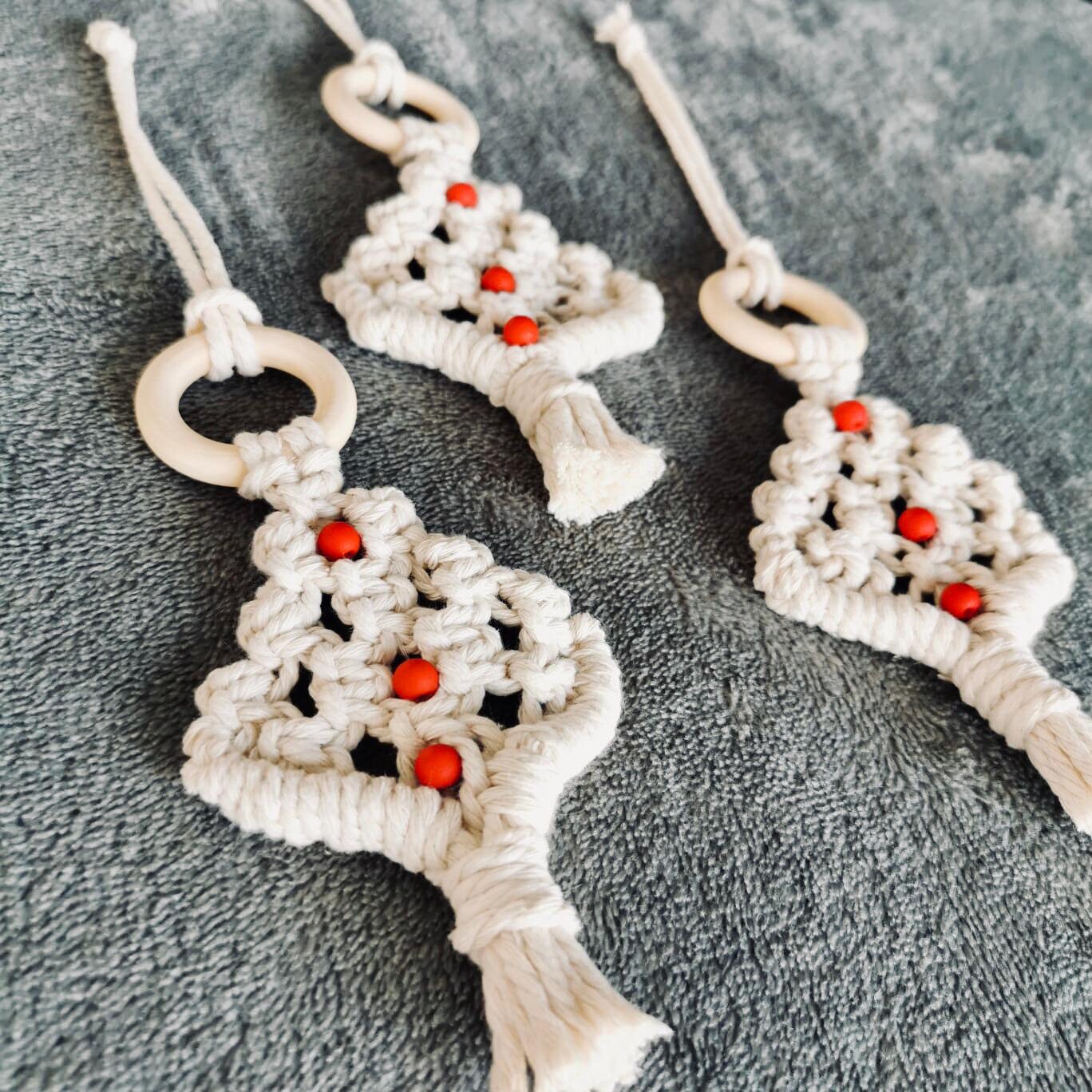 Lot de 3 Sapins Noël en Macramé, Suspension Pour Sapin, Coton Naturel 100% Recyclé