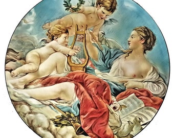 Plaque céramique Majolica Deruta Allégorie Reproduction musicale par François Boucher Peint à la main