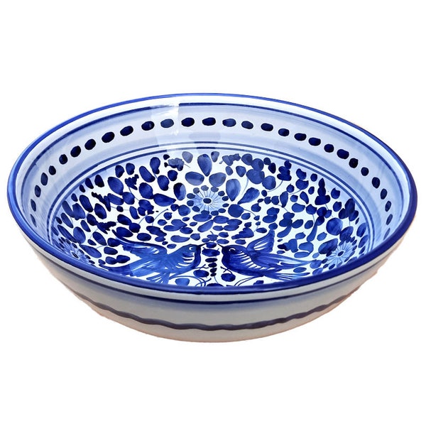 Deruta majolica ceramic salad bowl hand painted with blue arabesque decoration