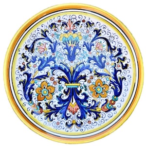 Rijk geel majolica bord van Bettini Deruta - Handbeschilderd artistiek keramiek - Wand- of serveerdecoratie - Gemaakt in Italië
