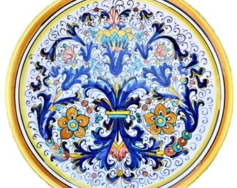 Piatto in Maiolica Ricco Deruta Giallo - Ceramica Artistica Bettini Deruta Dipinta a Mano - Decorazione da Parete o Portata - Made in Italy