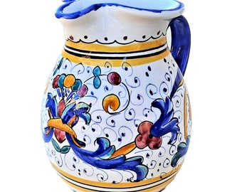 Pichet en céramique Deruta Majolica peint à la main riche décoration bleu Deruta