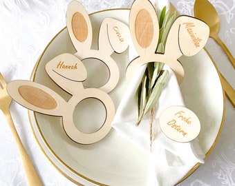 FUNCOCO Serviettenring schöne 5 Stück Ostern kreative Serviettenringe aus Holz Hasenohr Tischdekoration