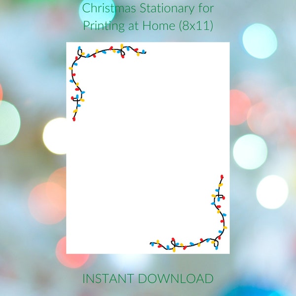 Christmas Stationary - Instant Download - Printable - Christmas Lights