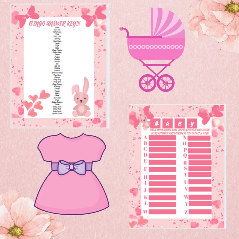 Pink Baby Shower Games, Baby Shower Games, Baby Girl Baby Shower Games Bundle, Baby Shower Game