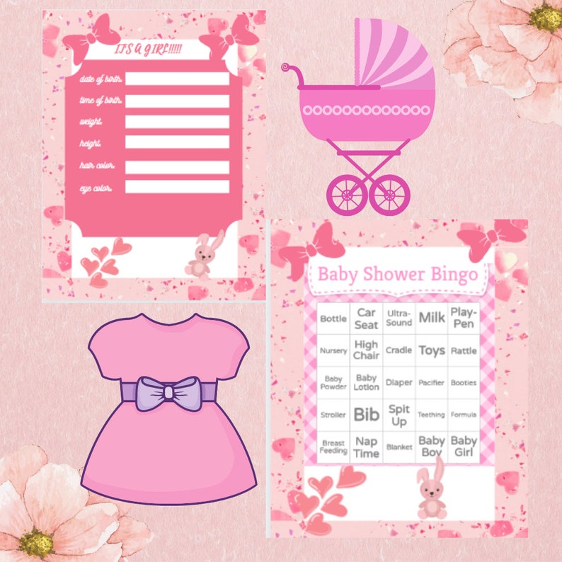 Pink Baby Shower Games, Baby Shower Games, Baby Girl Baby Shower Games Bundle, Baby Shower Game
