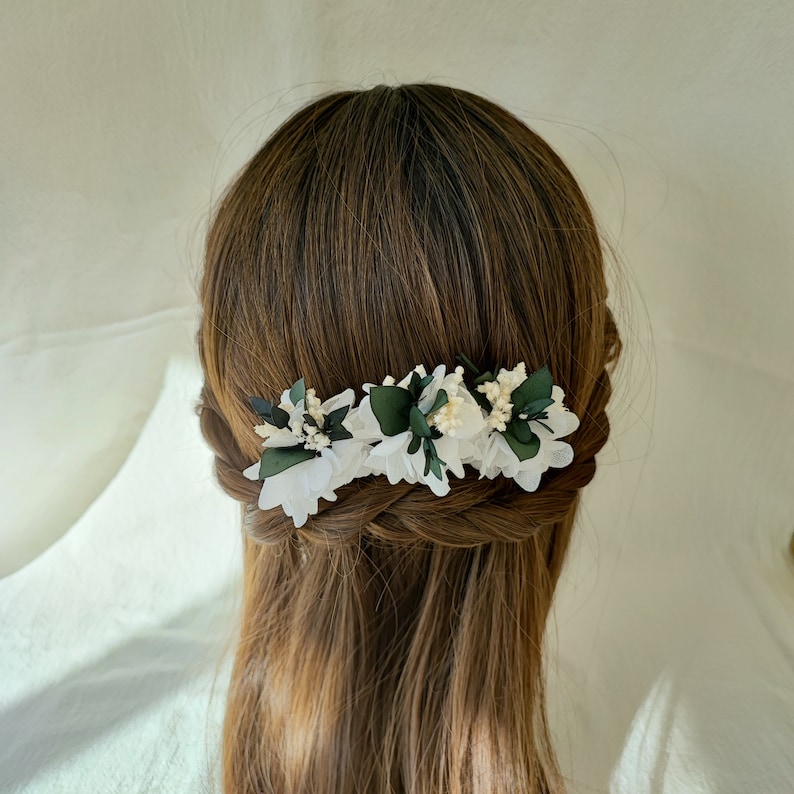 Lot de 3 Pics à cheveux en fleurs séchées et stabilisées Accessoire mariage Mariée Demoiselle d'honneur Collection VERT image 10