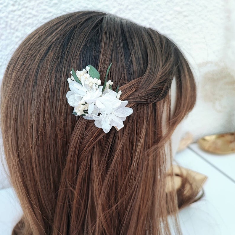 Pince à cheveux en fleurs séchées et stabilisées Accessoire mariage Mariée Demoiselle d'honneur Collection VERT image 8