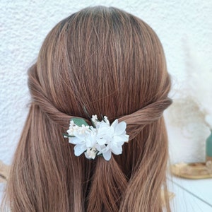 Pince à cheveux en fleurs séchées et stabilisées Accessoire mariage Mariée Demoiselle d'honneur Collection VERT image 7