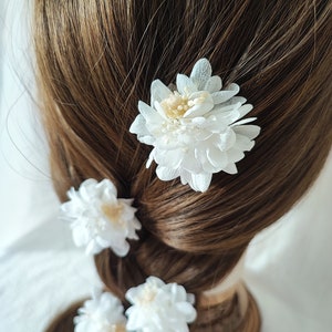 Lot de 5 barrettes à cheveux en fleurs séchées et stabilisées Accessoire mariage Mariée Demoiselle d'honneur Collection BLANC image 8